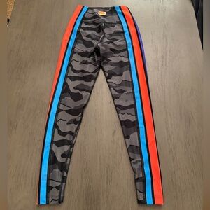 Camouflage Leggings with Red and Blue Stripes